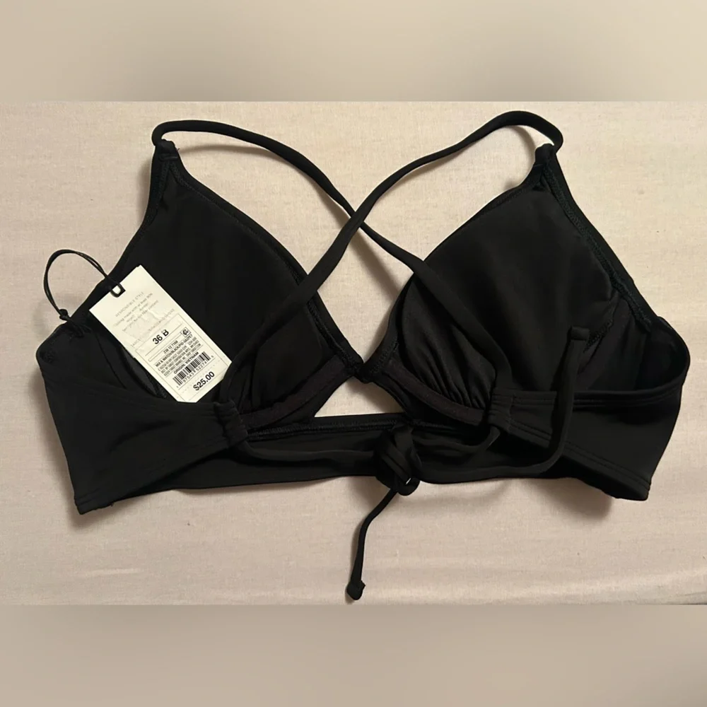 Black Strappy Mix & Match Bikini Top Ruched Cups Back Tie 36B Shade‎ & Shore NWT